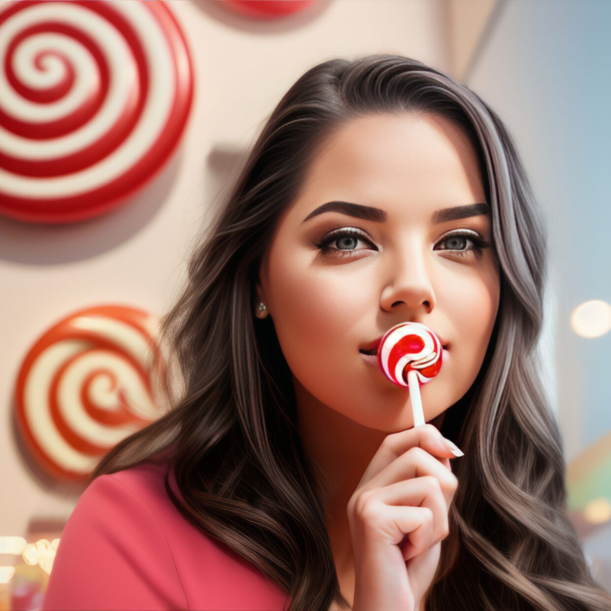 A candy-coated image of me, 3Daizy, with a lollipop.