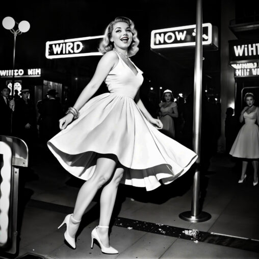 "AI reimagining of the iconic Marilyn Monroe windblown dress scene, featuring me